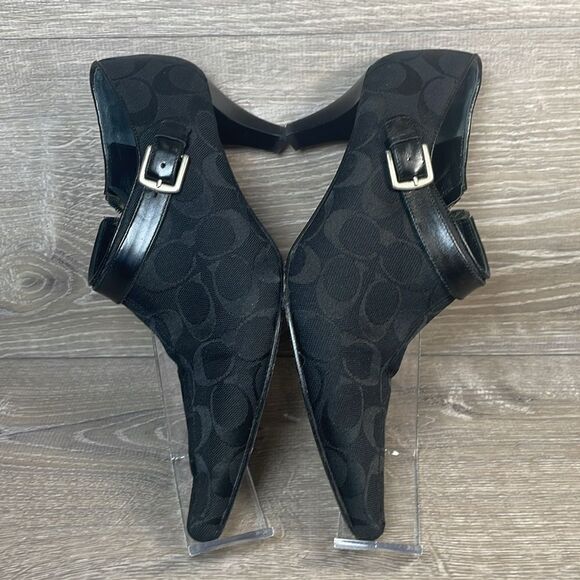 Coach Abby Y2K Black Leather Canvas “C”Monogram Women’s Sz 7.5B Zip Kitten Heels - Picture 9 of 12
